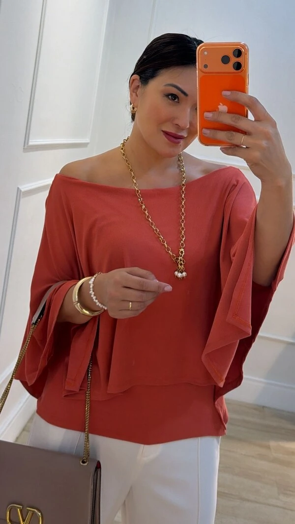 Blusa Camille Malha Canelada Morcego