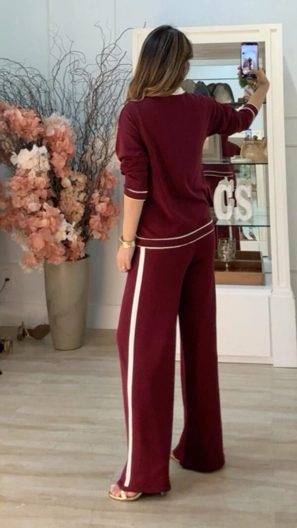 Conjunto Tricot Ingrid Blusa Mangas Longas E Calça Faixa Lateral