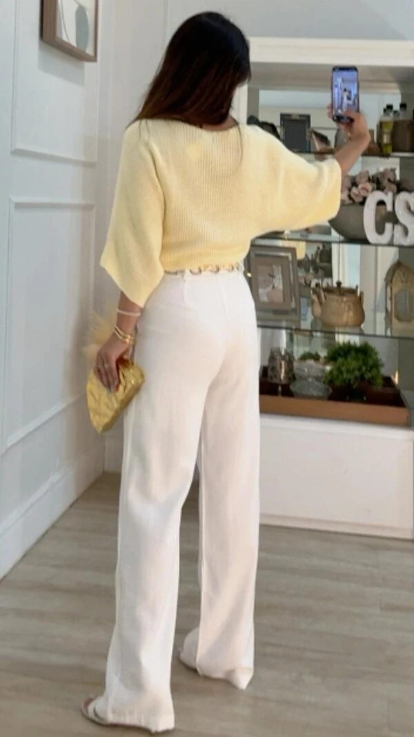 Blusa Cropped Tricot Amplo Kim Mangas 7/8