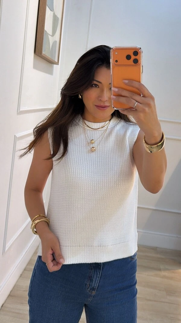 Blusa Regata Tricot Natasha Gola Careca