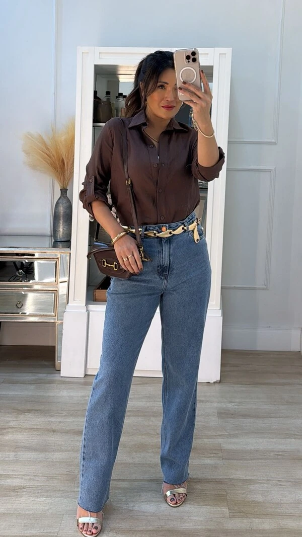 Camisa Linho Andreia Mangas Longas Com Martingalê