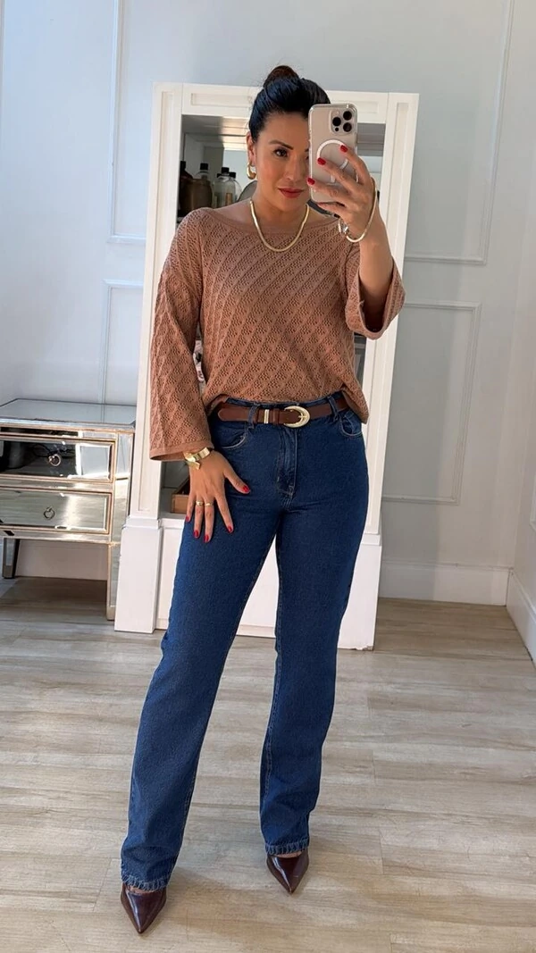 Blusa Tricot Ampla Mangas 7/8 Rafaella Com Entremeios