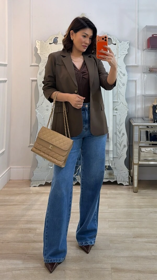 Maxi Blazer Cinthia Bolsos Fake Com Lapela