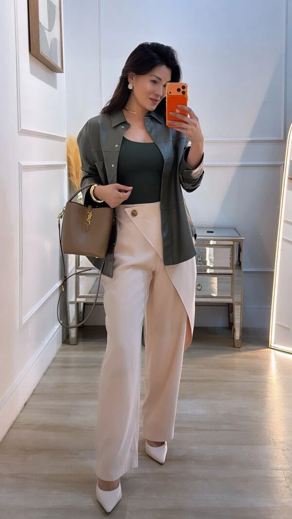 Maxi Camisa Couro Eco Luiza Bolso Único Frontal