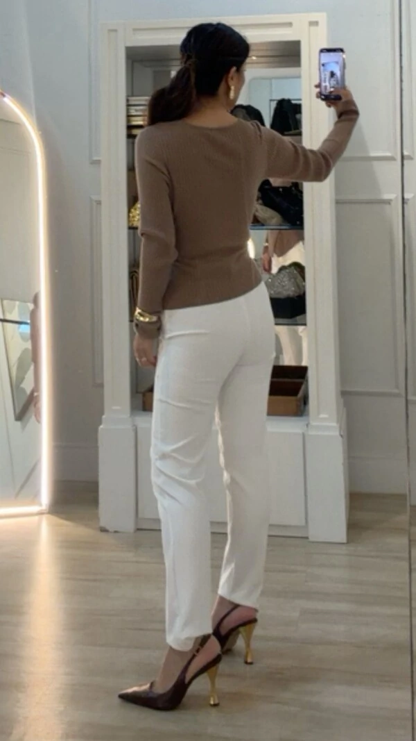 Blusa Tricot Modal Decote V Transpassado Flavia Barrado Assimétrico