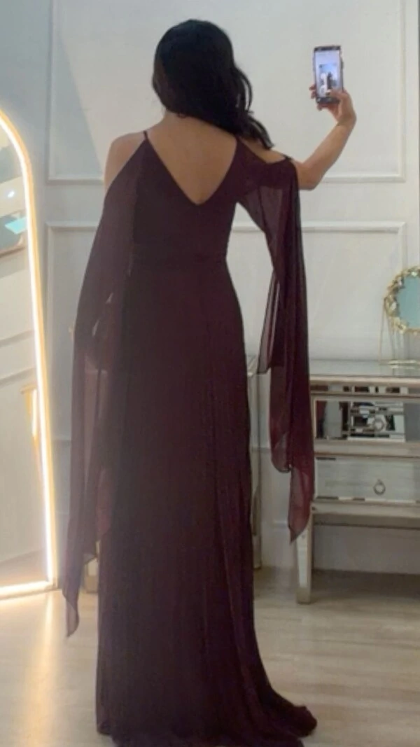 Vestido Longo Manga Echarpe Bruna Com Cinto Faixa