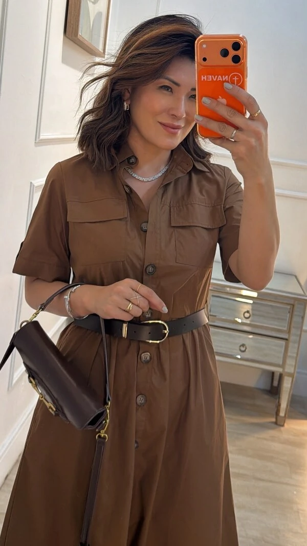 Vestido Chemise Mangas 3/4 Maju Cinto De Couro Eco