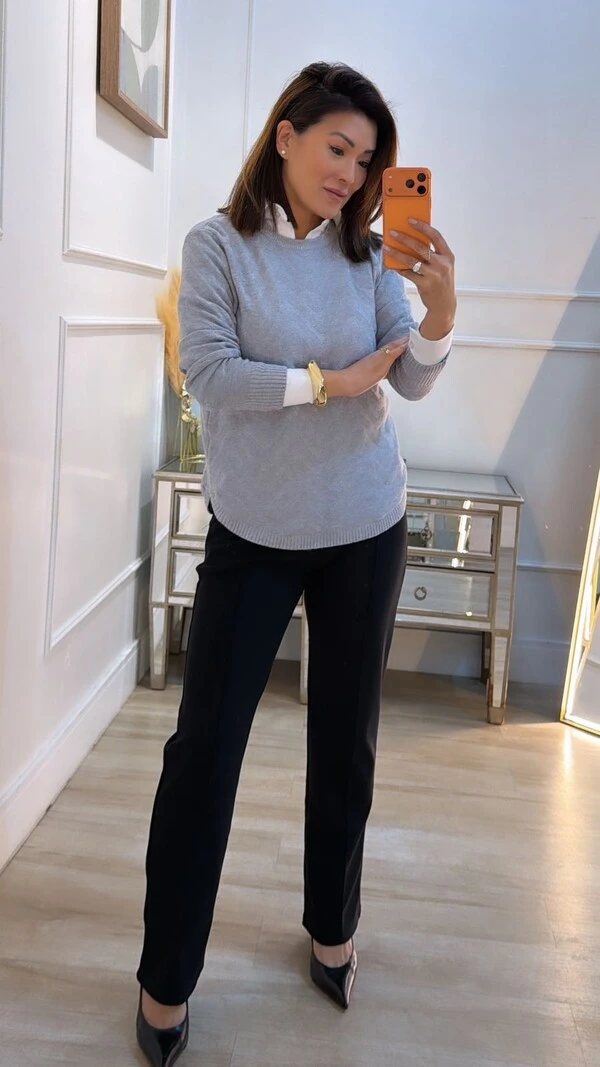 Blusa Tricot Nervuras Em Zigue-Zague Noelle Barrado Arredondado