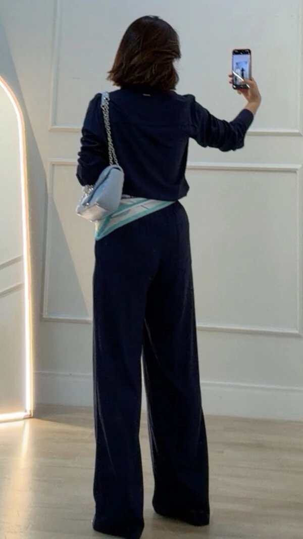 Conjunto Viscose Com Linho Pamela Calça Pantalona E Camisa