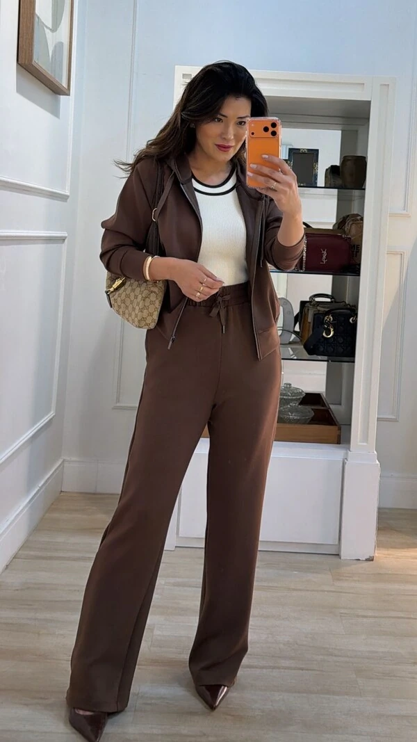 Conjunto Moletom Detalhe Canelado Jhenifer Botões Na Barra