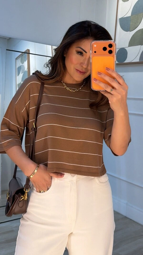 Blusa Tricot Ampla Listrada Stephanie Mangas 3/4