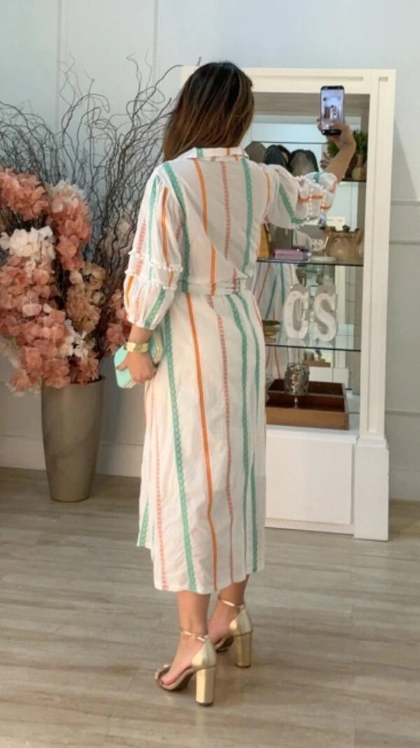 Vestido Midi Bordado Com Fio De Lurex Ingrid Cinto Faixa Com Tassel