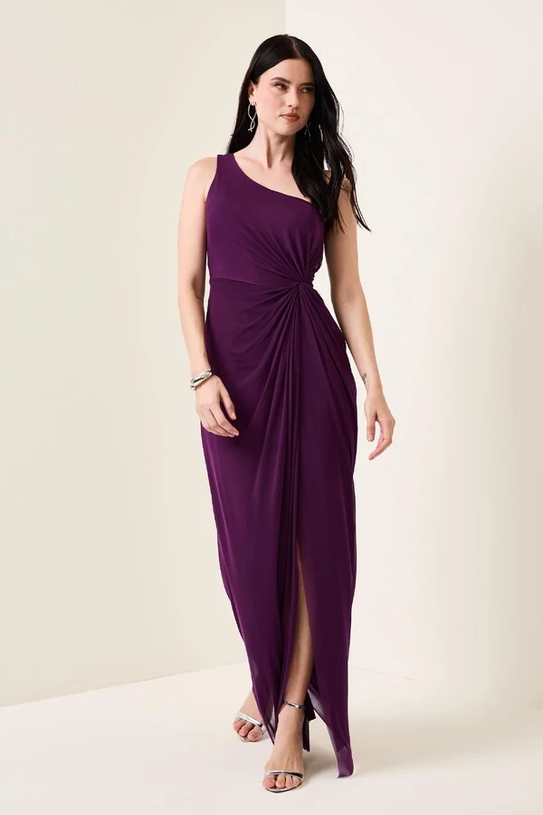 Vestido Longo Tulê Andressa Detalhe Drapeado Lateral Estruturado