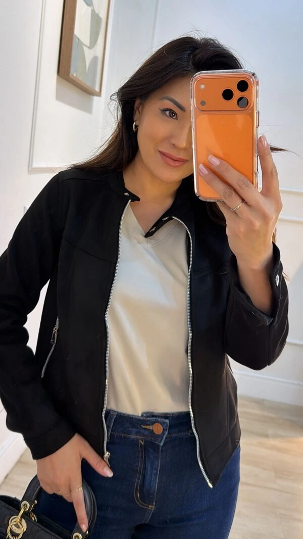 Jaqueta Casaco Suede Milena Martingale No Posterior Do Barrado