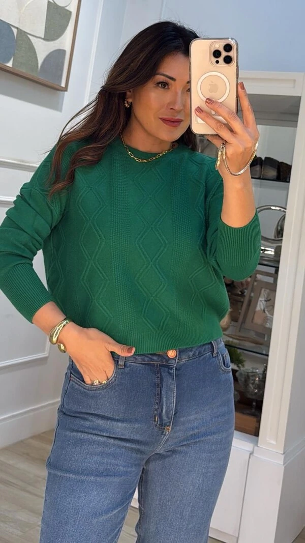 Blusa Tricot Janine Losango Duplo Com Nervura