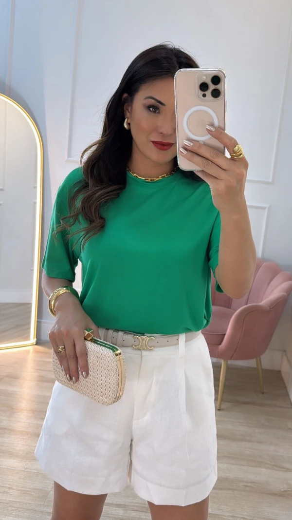 Blusa Malha Ampla Gola Careca Anny Mangas 3/4