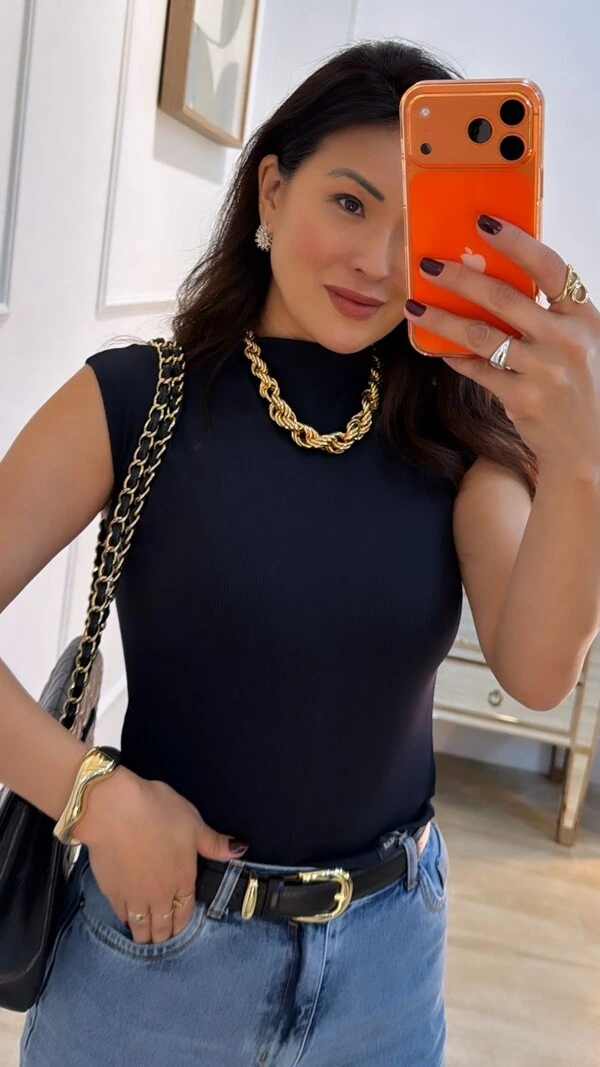 Blusa Muscle Canelada Larissa Gola Alta
