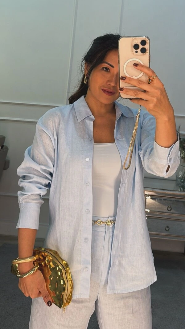 Camisa Alongada Linho Karen Mangas Longas