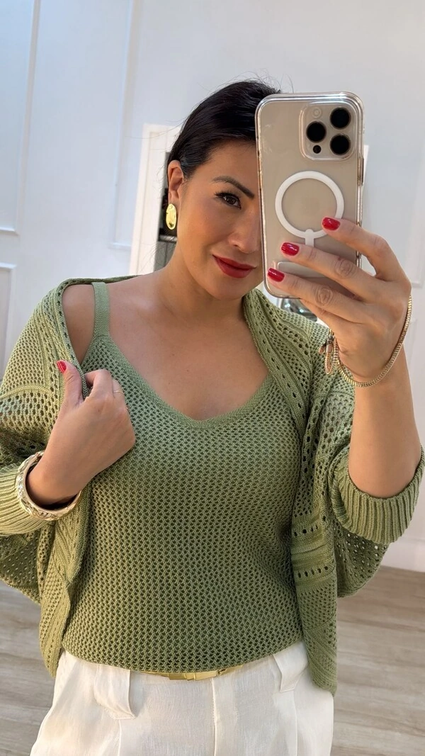 Twin Set Tricot Sheyla Com Entremeios Blusa Regata & Cardigan