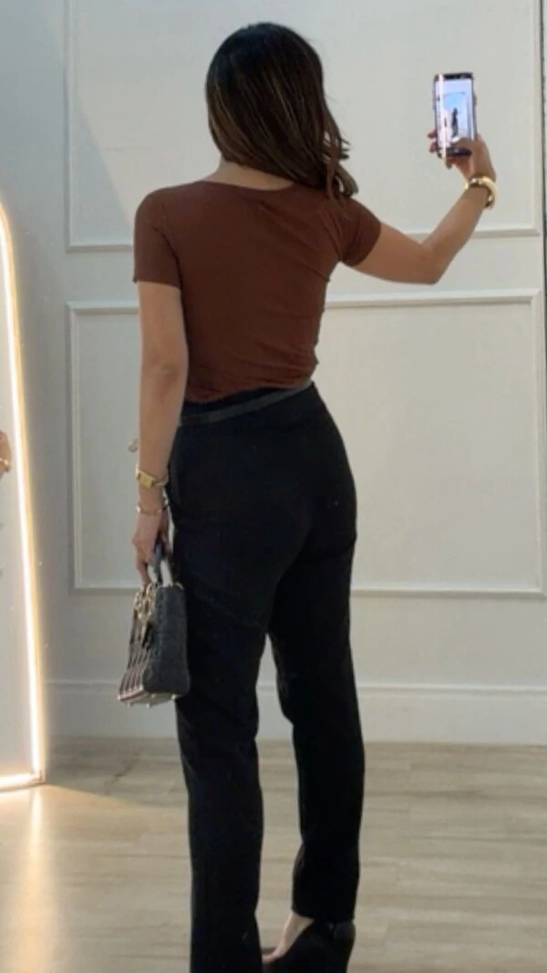 Calça Slim Alfaiataria Nervura Sarah Pala Transpassada