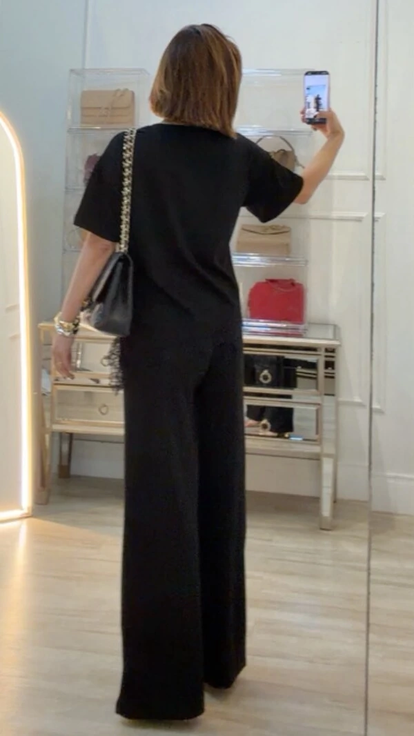 Calça Pantalona De Malha Maju Pala Larga Com Amarração Frontal