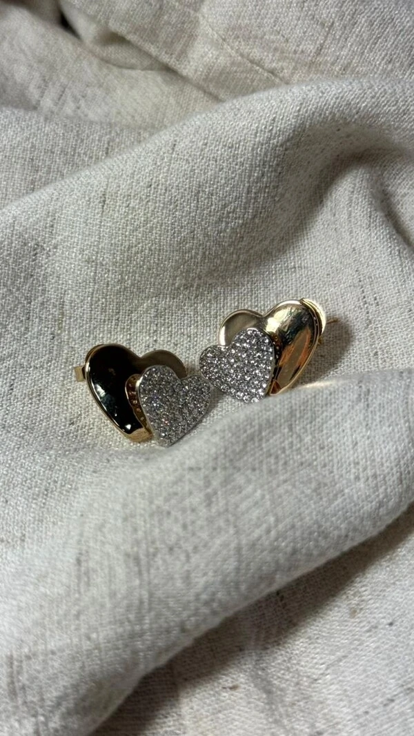 Brinco Coração Duplo Liso E Cravejado