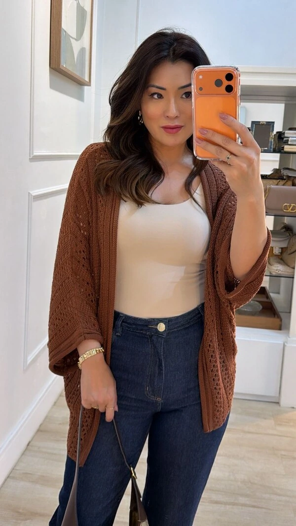 Kimono Tricot Vazado Fabi Mangas 3/4