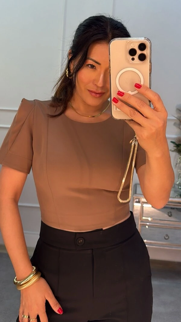 Cropped Alfaiataria Mangas 3/4 Cibele Decote V Posterior