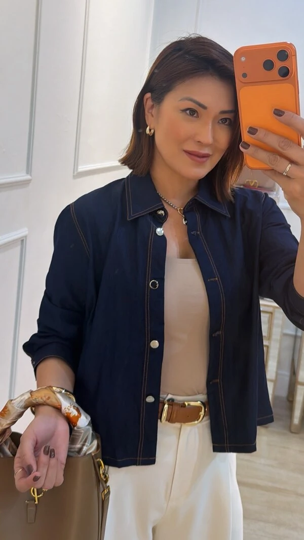 Camisa Jeans Denin Fabiola Botões Prata