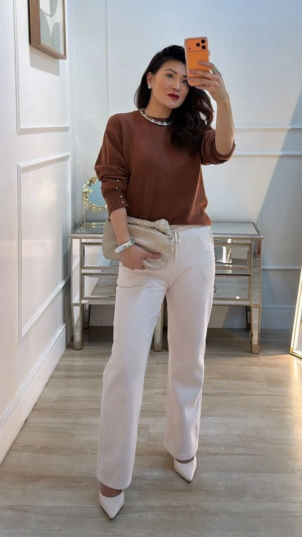 Blusa Tricot Ivy Detalhe Trançado Pérola Prata Nos Punhos