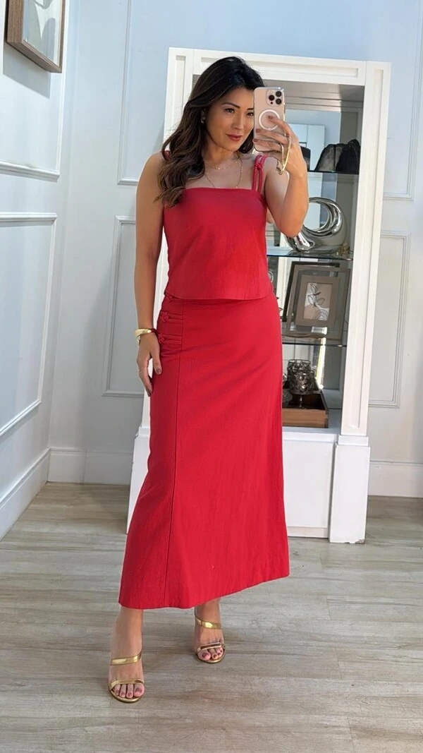 Blusa Regata Alças Duplas Corda Detalhado Caroline Fendas Laterais