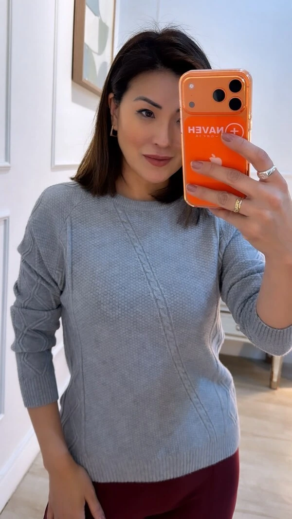 Blusa Tricot Texturas Em Losango Mirella Trançado Diagonal