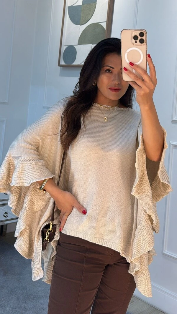Poncho Tricot Ninna Babados Nas Mangas