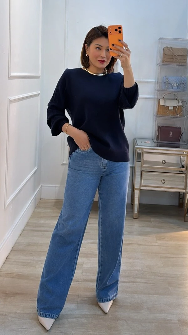 Blusa Tricot Thalita Mangas Bufantes Com Nervuras Caneladas