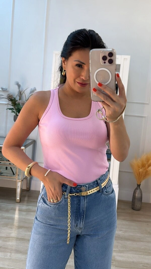 Blusa Regata Malha Ribana Karol Decote U
