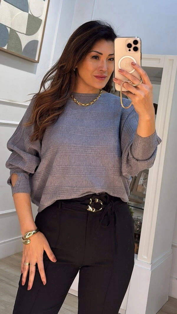 Blusa Morcego Tricot Megan Canelados Na Horizontal Com Entremeios