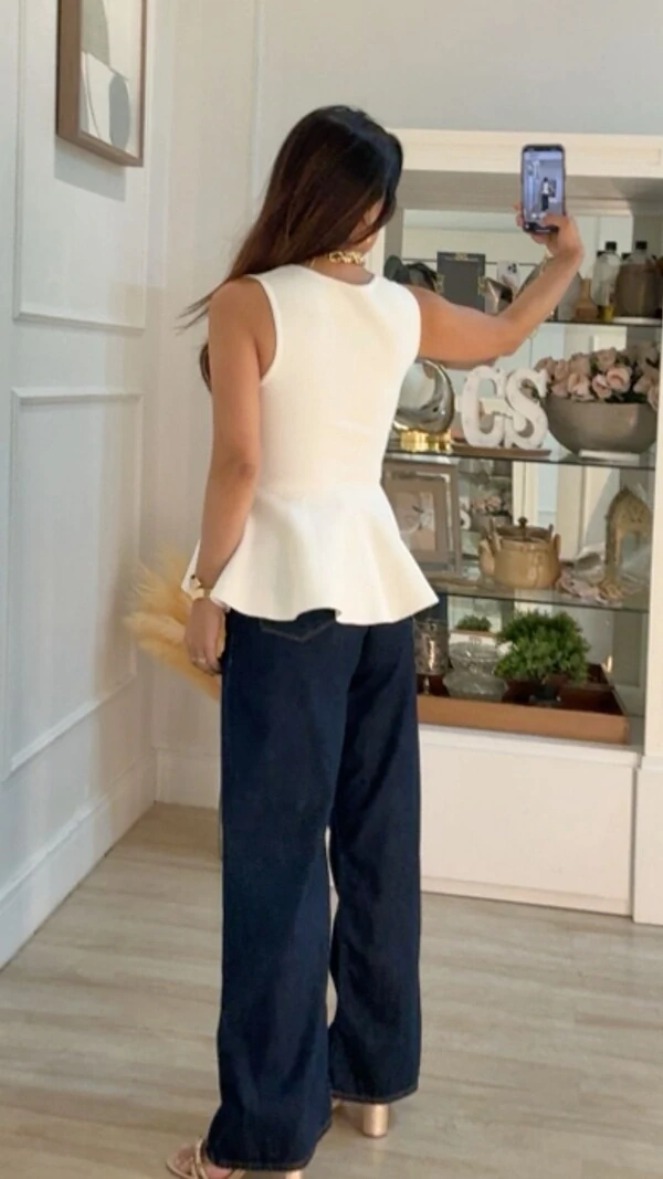 Blusa Regata Alongada Tricot Peplum Jamile