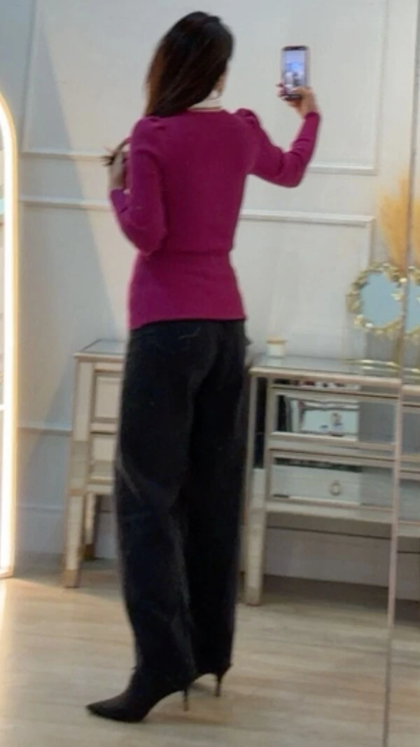 Blusa Tricot Canelado Gola Alta Brenda Mangas Princesa
