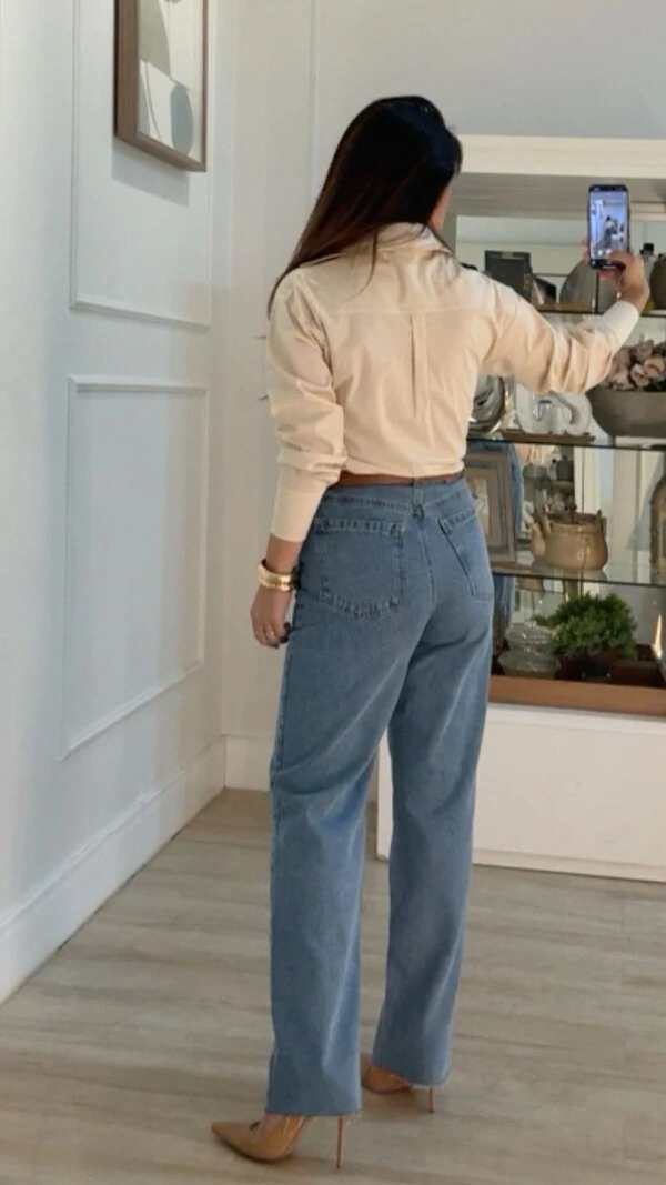 Maxi Camisa Talita Com Pregas Nos Punhos