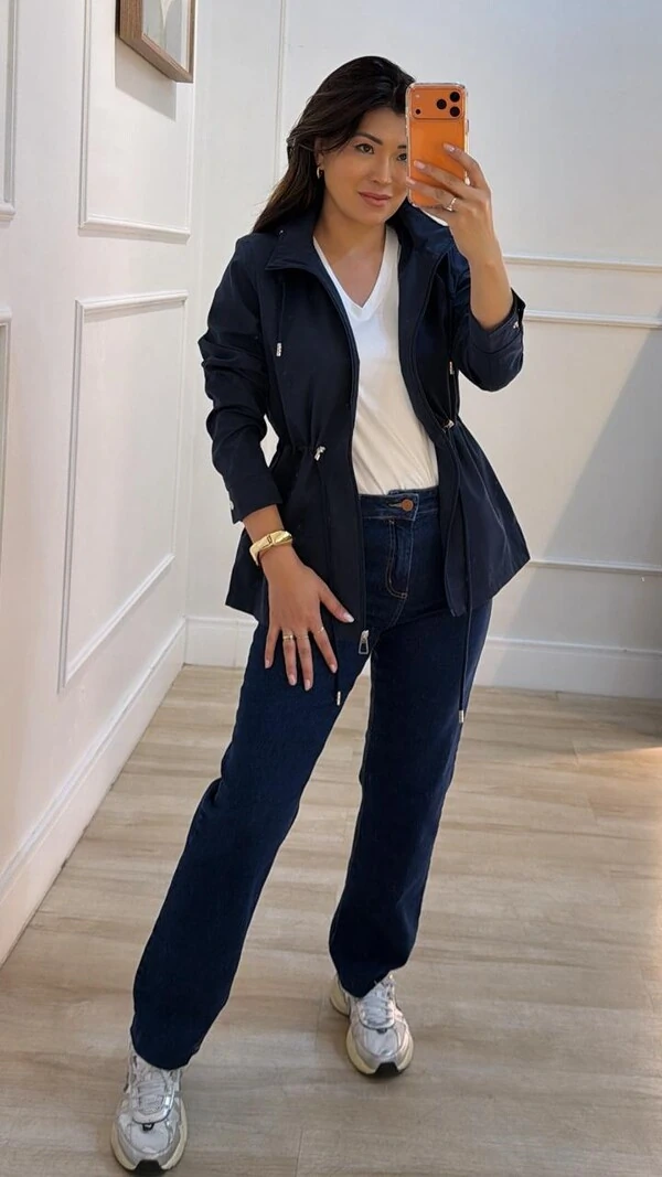 Parka Casaco Aveludado Marie Capuz Removível