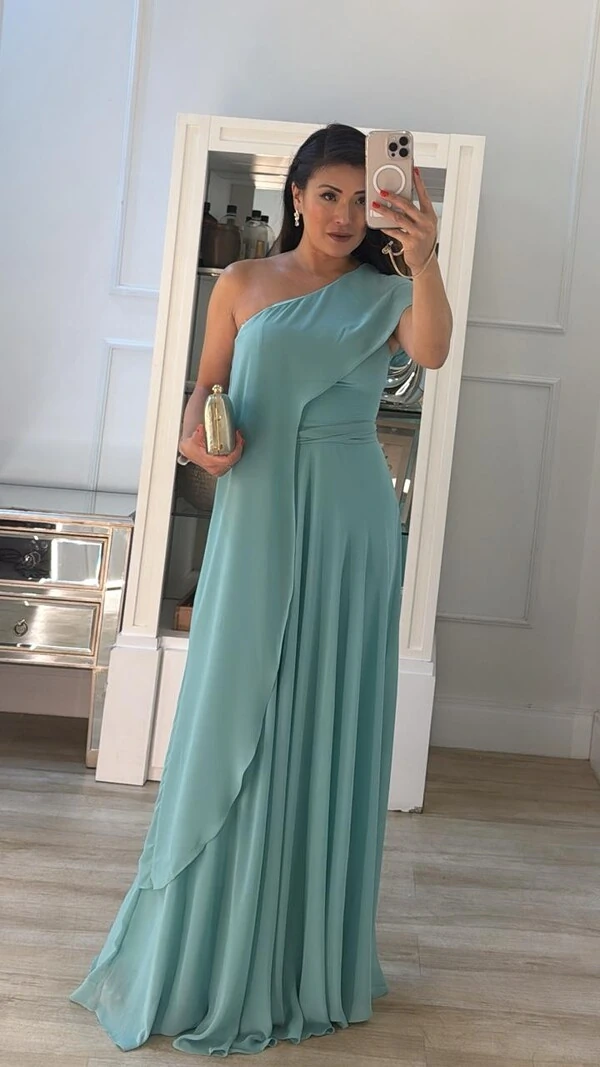 Vestido Longo Capa Lateral Adriele Com Cinto Faixa