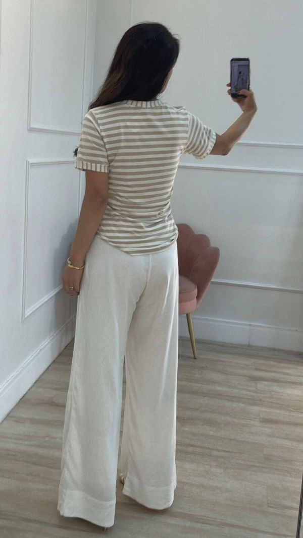Blusa Malha Listrada Bianca Decote V