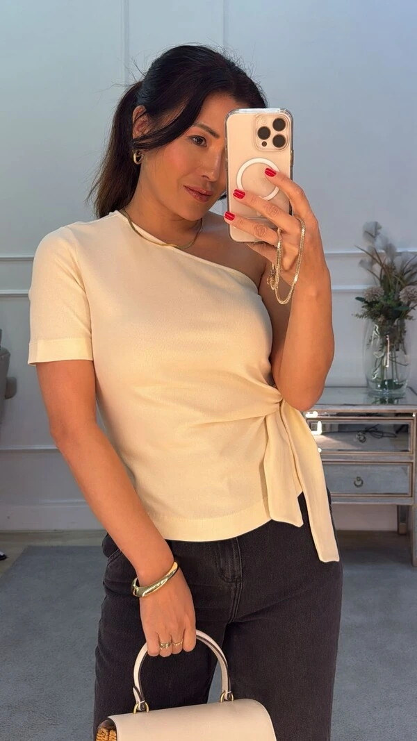 Blusa Canelada Manga Única Joyce Detalhe Amarração Lateral
