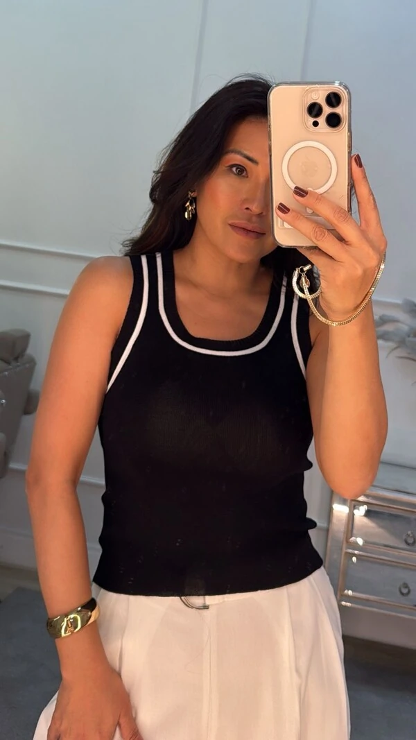 Blusa Regata Celina Detalhe Bicolor E Alças Largas