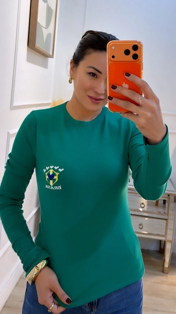 Blusa Tricot Brasil Melinda Punhos Detalhe Dedinho