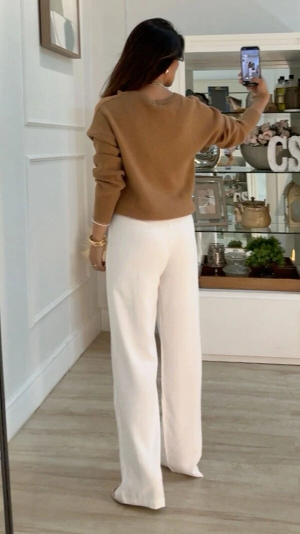 Blusa Tricot Trançados Frontais Jade Fendas Laterais Barrado Posterior Maior
