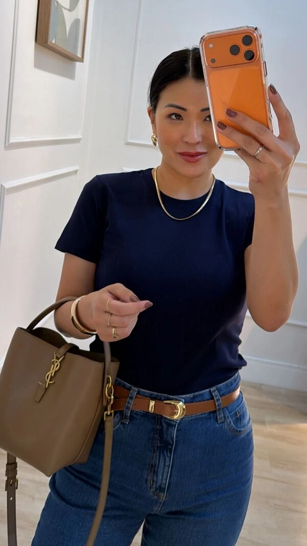 Blusa De Malha Bruna Mangas Curtas