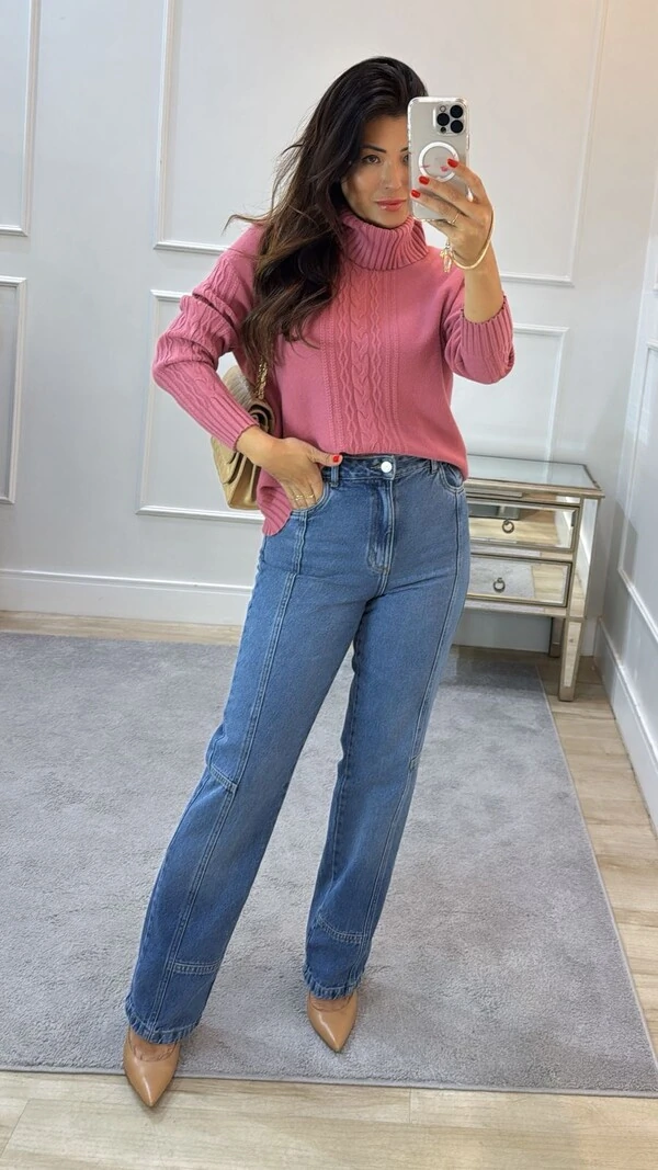 Blusa Tricot Gola Rolê Margoth Detalhes Trançados E Zigue E Zague