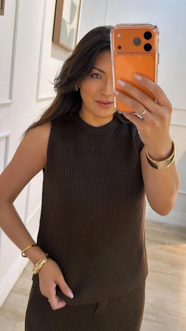 Blusa Regata Tricot Natasha Gola Careca