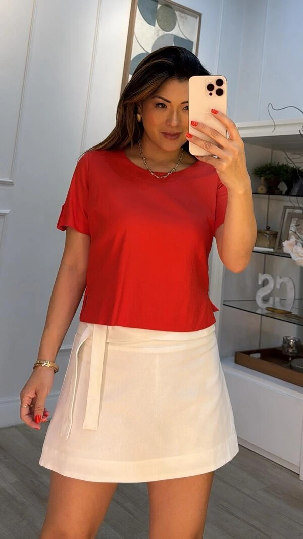 Blusa Morgan Mangas Curtas Com Martingale E Botão Marmorizado